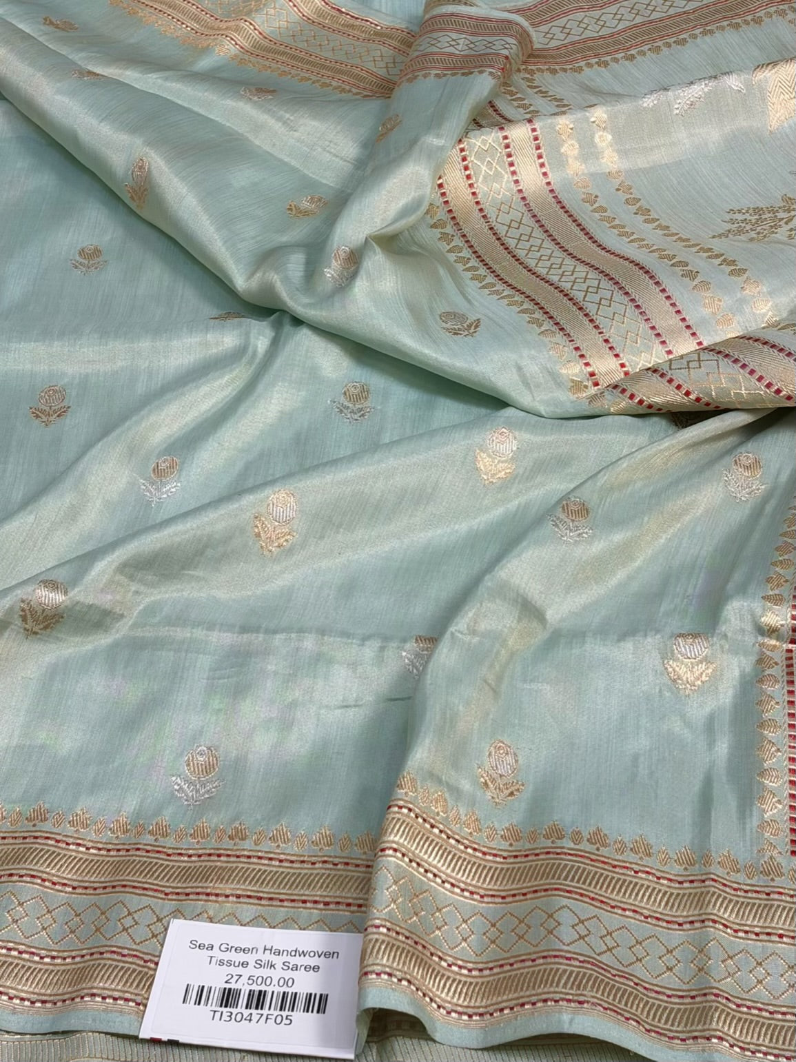 Sea Green Handwoven Pure Banarasi Ektara Tissue Saree