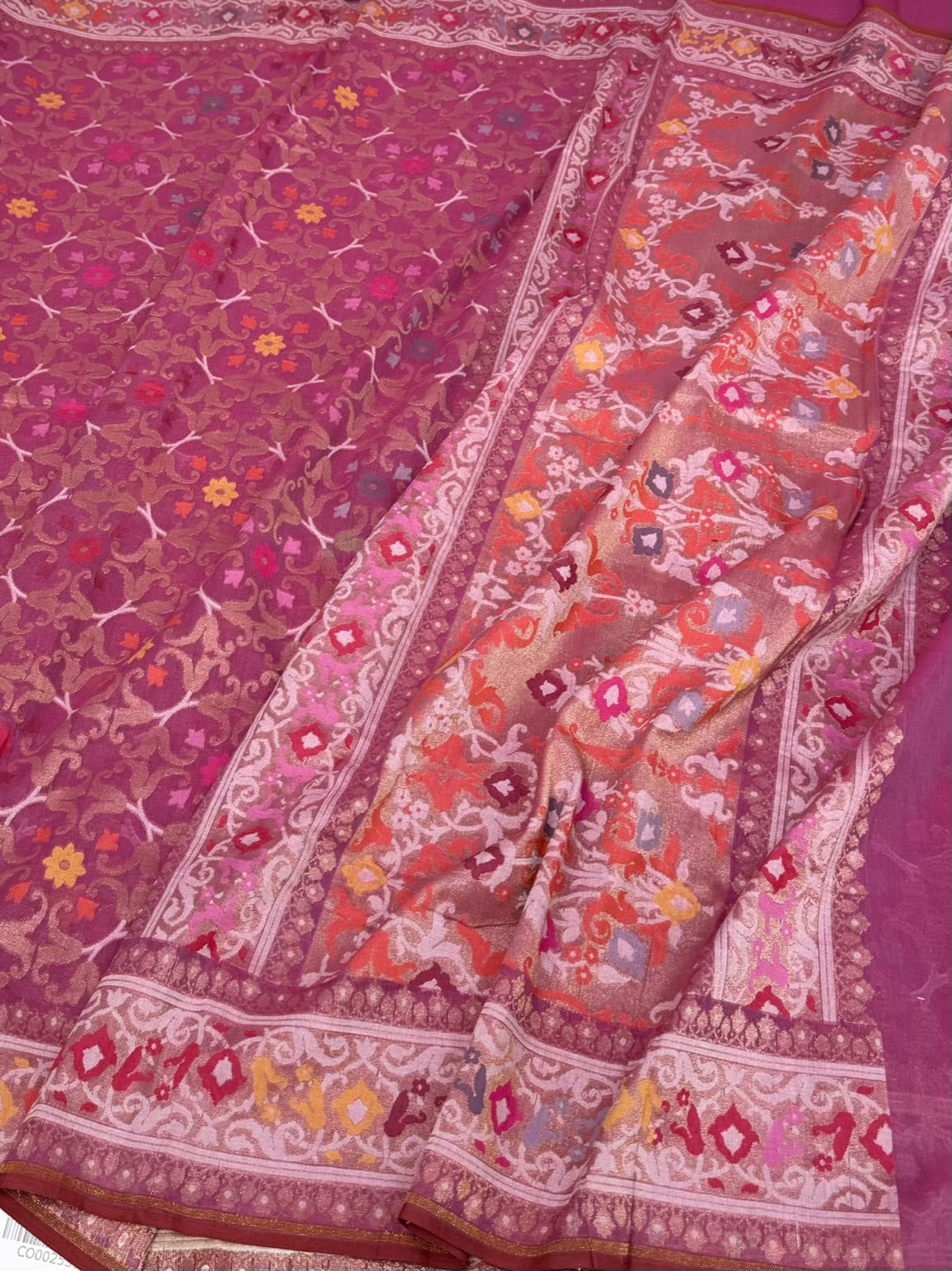 Rani Pink Pure Muslin Cotton Jamdani Saree
