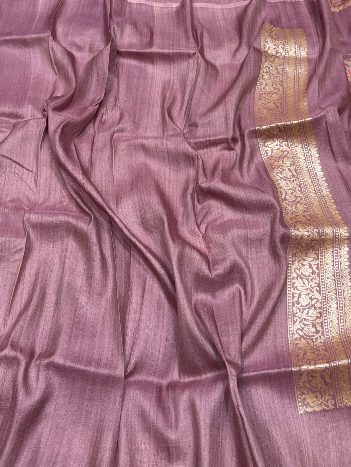 Lilac handwoven Pure Tussar Georgette Saree
