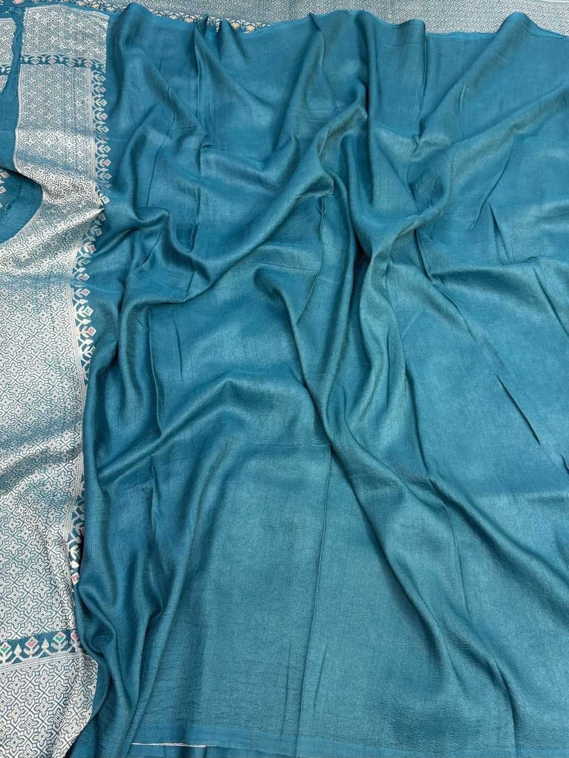 Powder Blue Banarasi Pure Tussar Georgette Saree