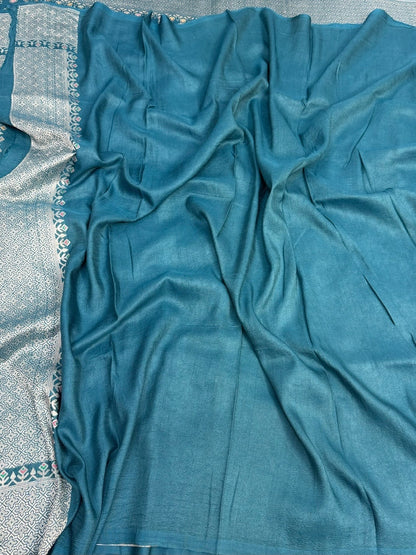 Powder Blue Banarasi Pure Tussar Georgette Saree