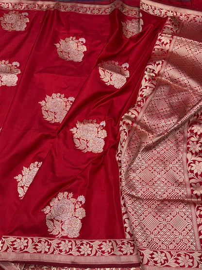 Red Handwoven Pure Banarasi Ektara Silk Saree