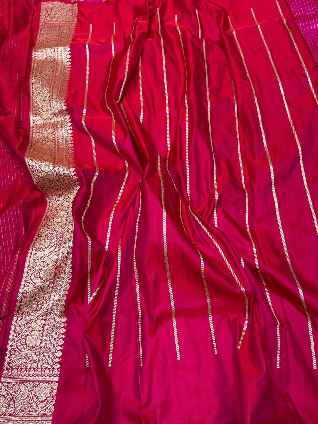 Red Handwoven Vintage Pure Banarasi Satin Silk Saree