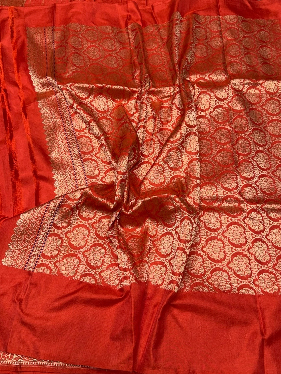 Orange Handwoven Pure Banarasi Ektara Silk Saree