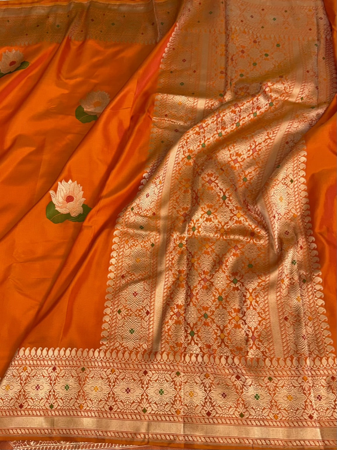 Orange Handwoven Pure Banarasi Ektara Silk Saree