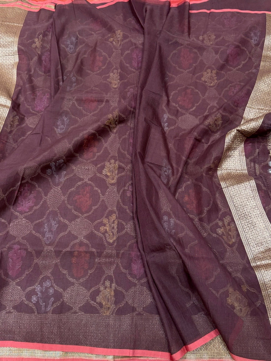 Wine Pure Muslin Cotton Jamdani Saree