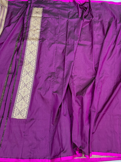 Magenta Pure Banarasi Silk Brocade Saree in Katan Mulberry Silk – Classic Banaras Weave