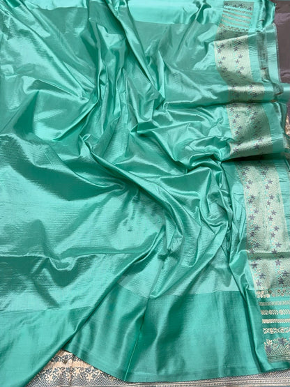 Grey Banarasi Pure Satin Border Silk Saree