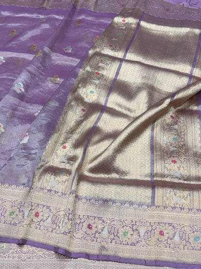Lavender Handwoven Pure Banarasi Tissue Saree