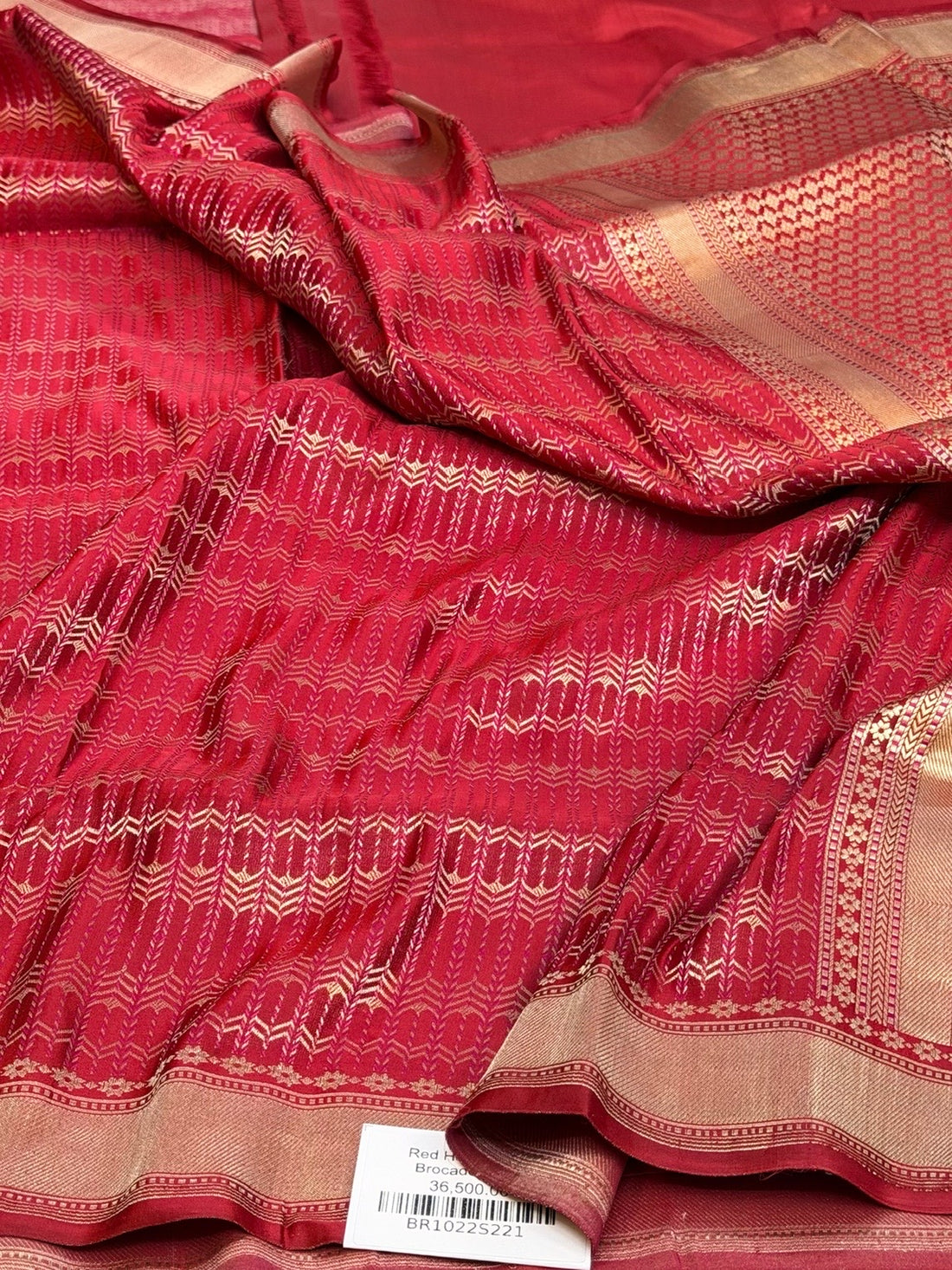 Red Handwoven Pure Banarasi Satin Tanchoi Silk Saree
