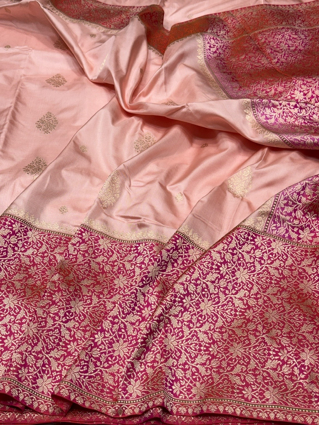 Peach Handwoven Pure Banarasi Ektara Silk Saree