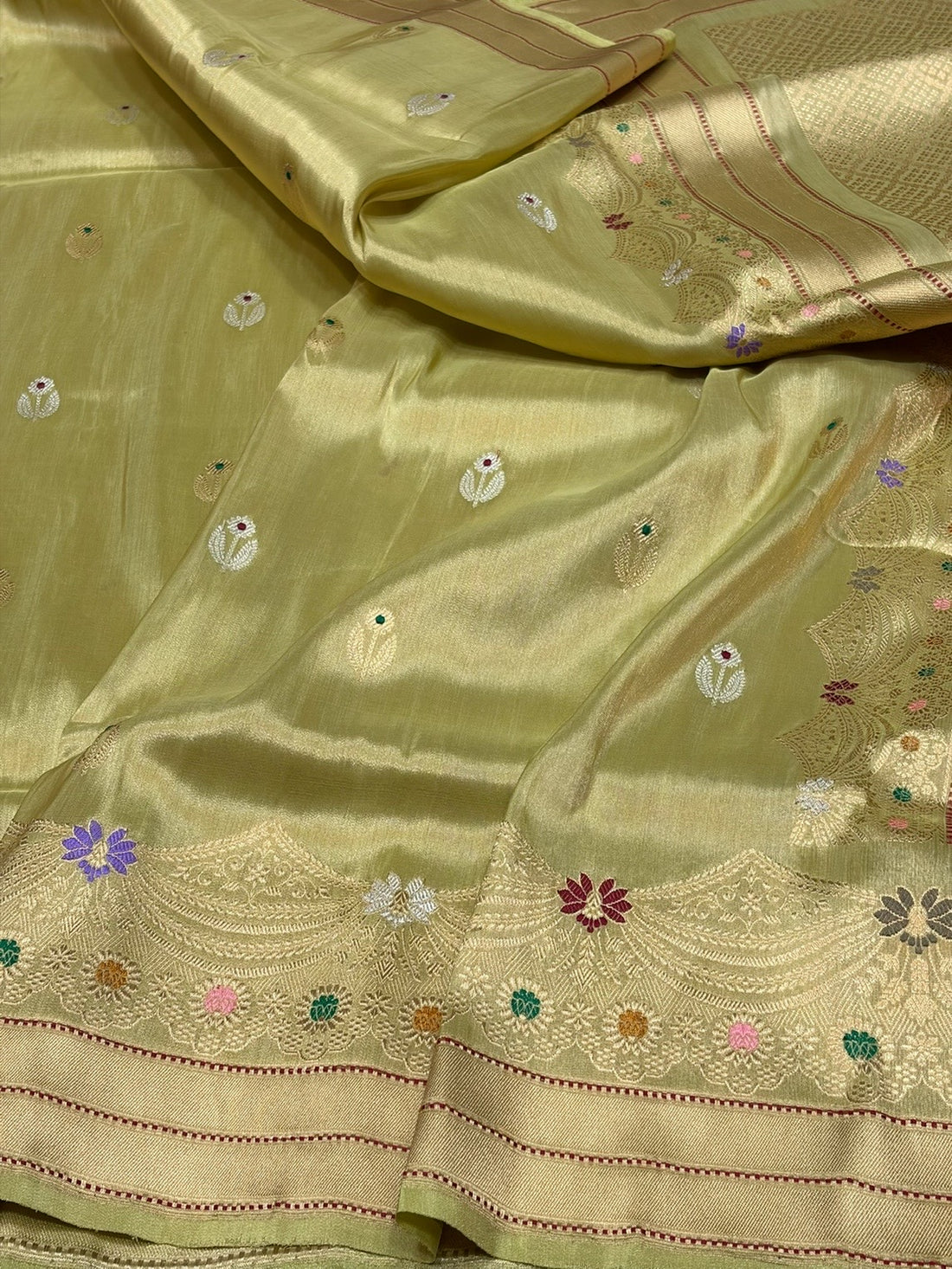 Pista Handwoven Pure Banarasi Tissue Saree