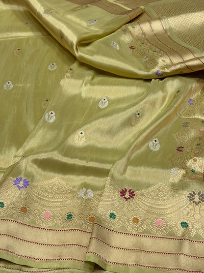 Pista Handwoven Pure Banarasi Tissue Saree