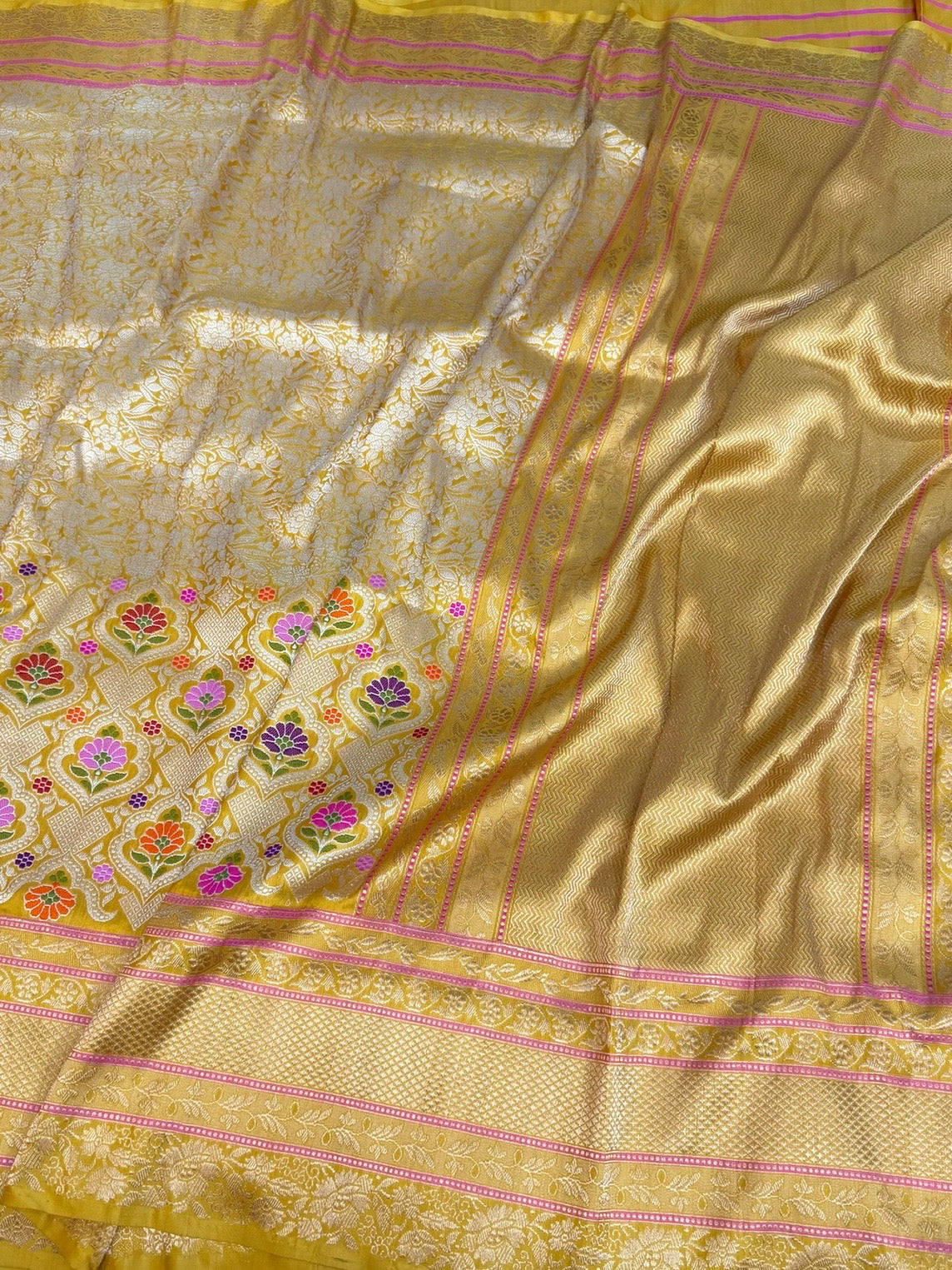 Yellow Handwoven Pure Banarasi Katan Silk Saree