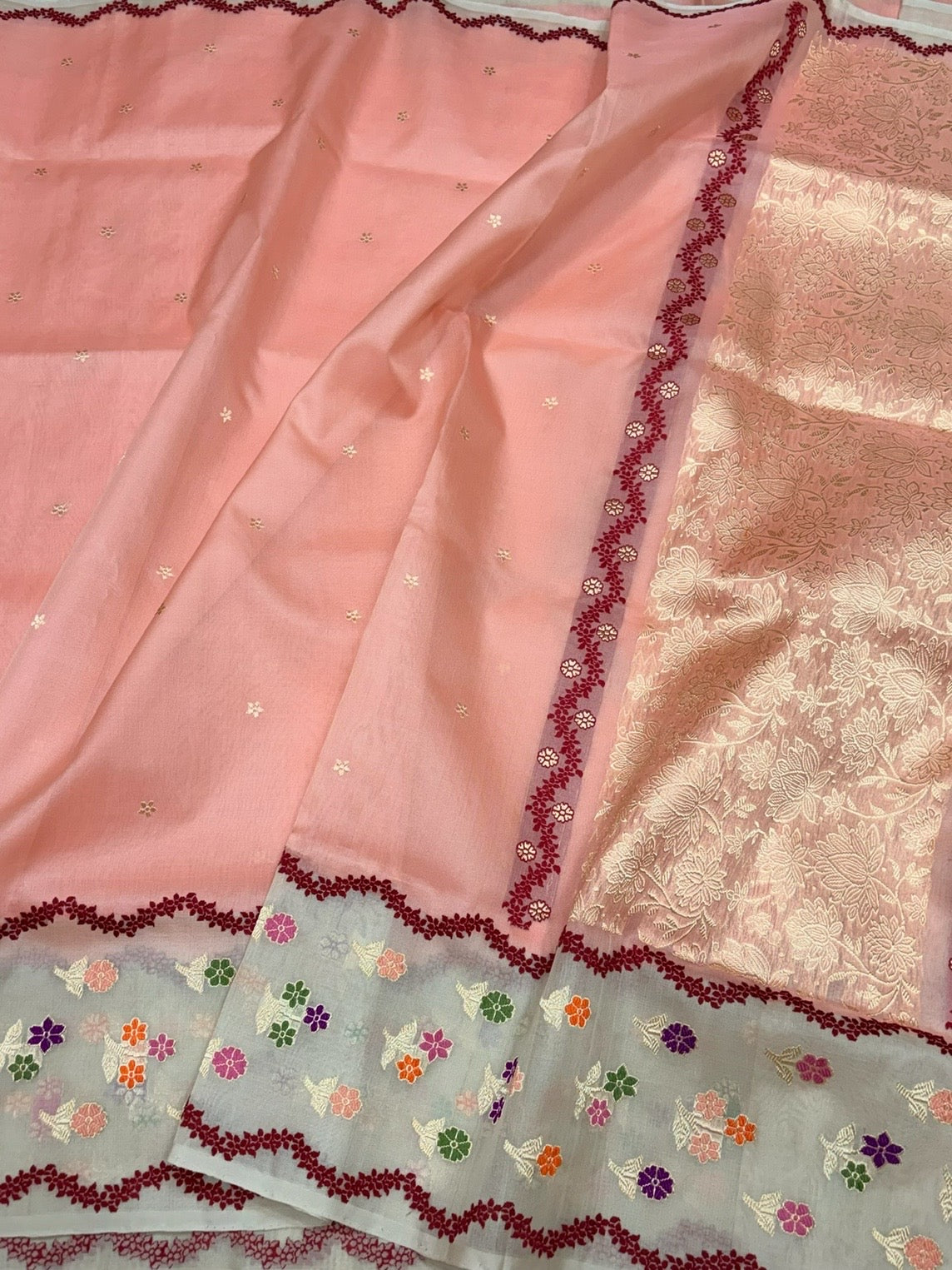 Peach Handwoven Pure Organza Silk Saree