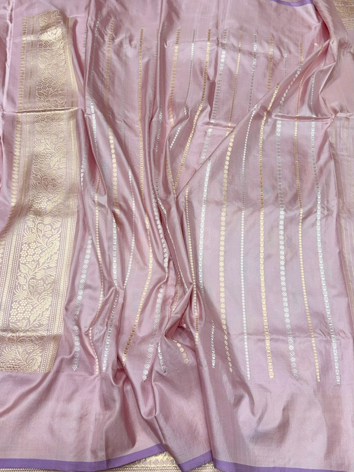 Rose Gold Handwoven Pure Banarasi Silk Saree – Katan Silk with Kadwa Weave &amp; Craftsmanship