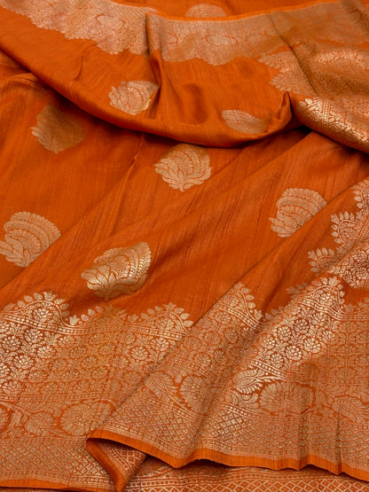 Orange Handwoven Banarasi Pure Tussar Georgette Saree