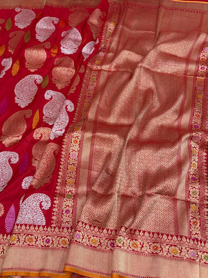 Red Handwoven Pure Banarasi Katan Silk Saree