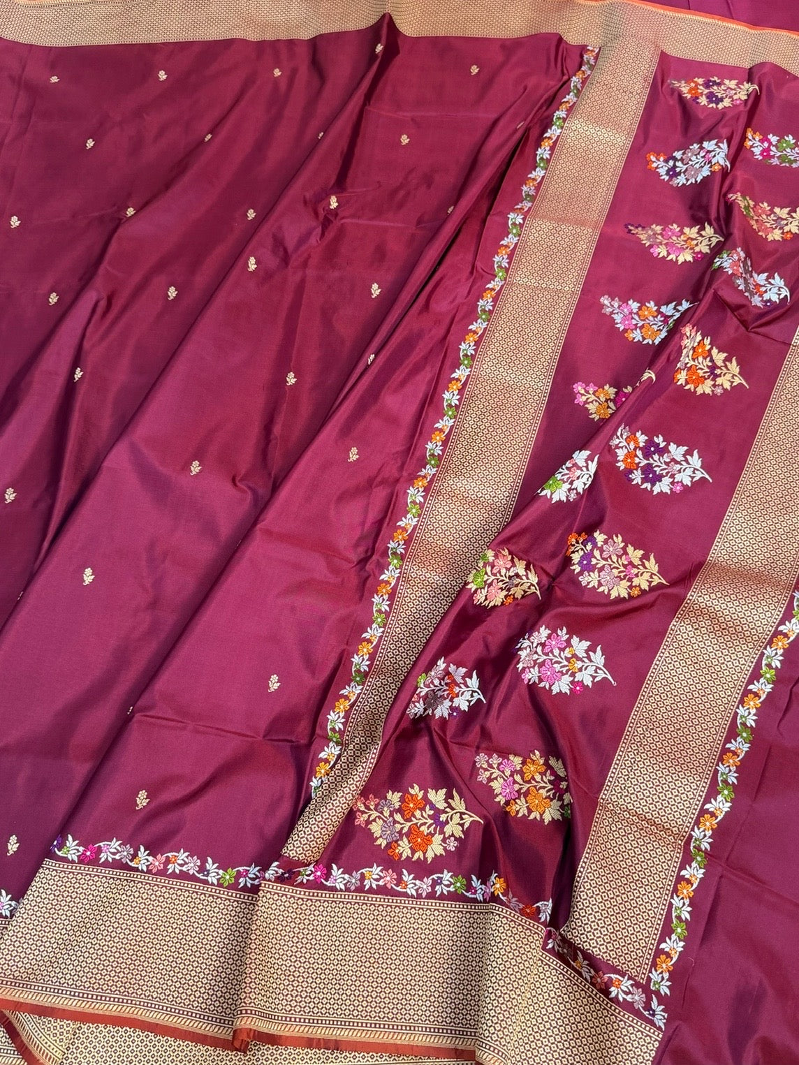 Maroon Handwoven Pure Banarasi Silk Saree – Kadwa Katan Mulberry Silk