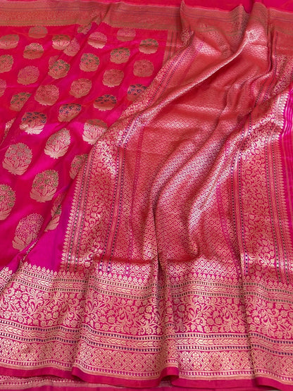 Rani Pink Handwoven Pure Banarasi Silk Saree