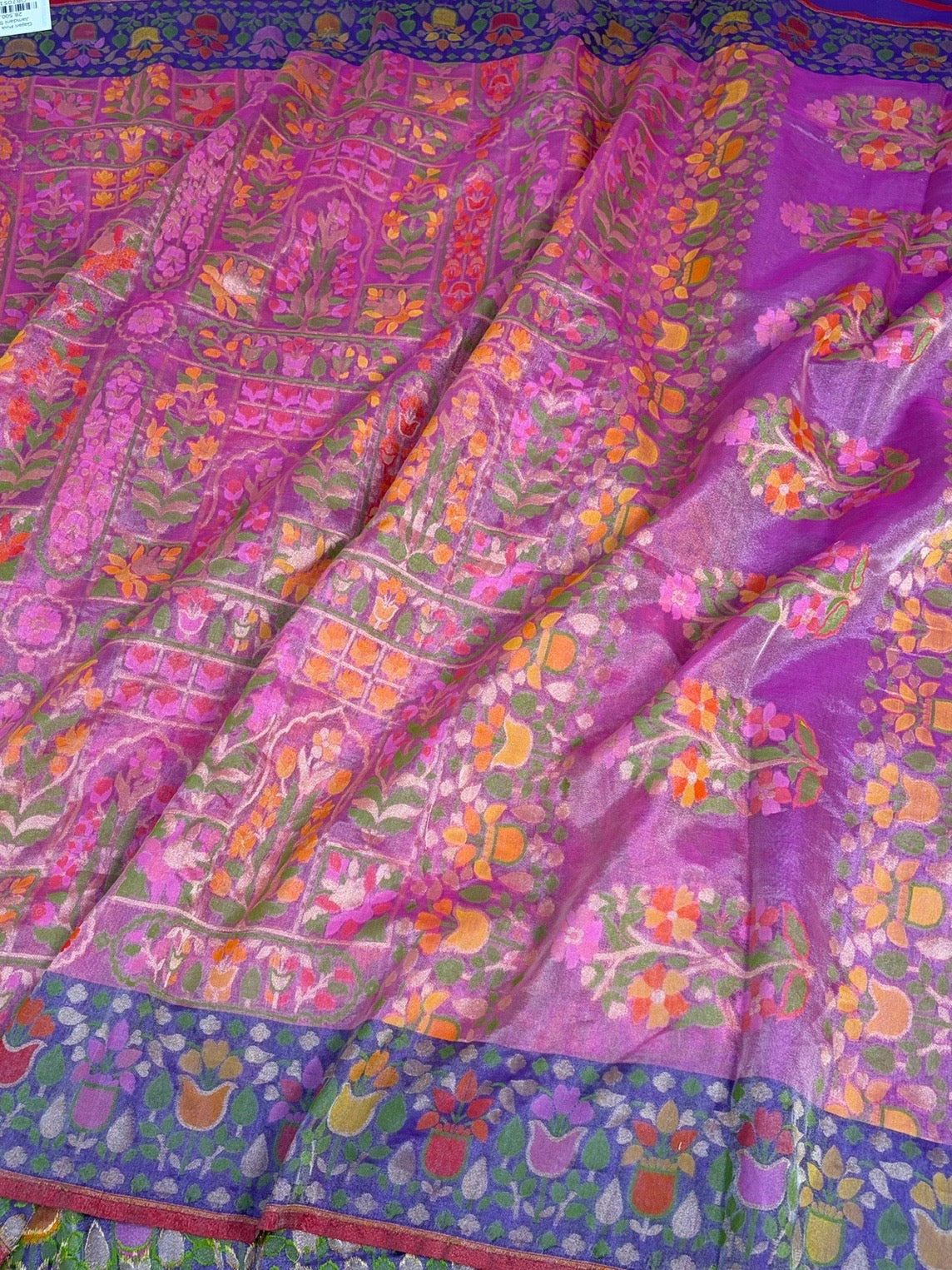 Gajiri Pink Banarasi Pure Kora Jamdani Saree