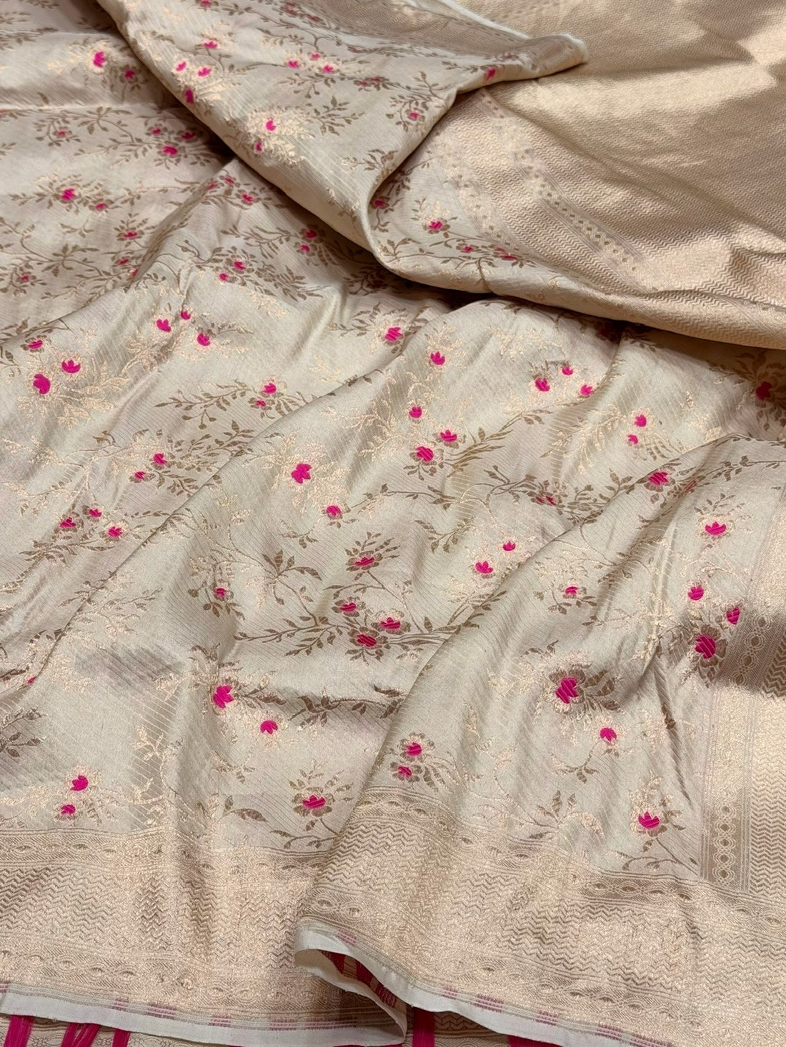 Ivory Banarasi Minakari Pure Silk Brocade Saree