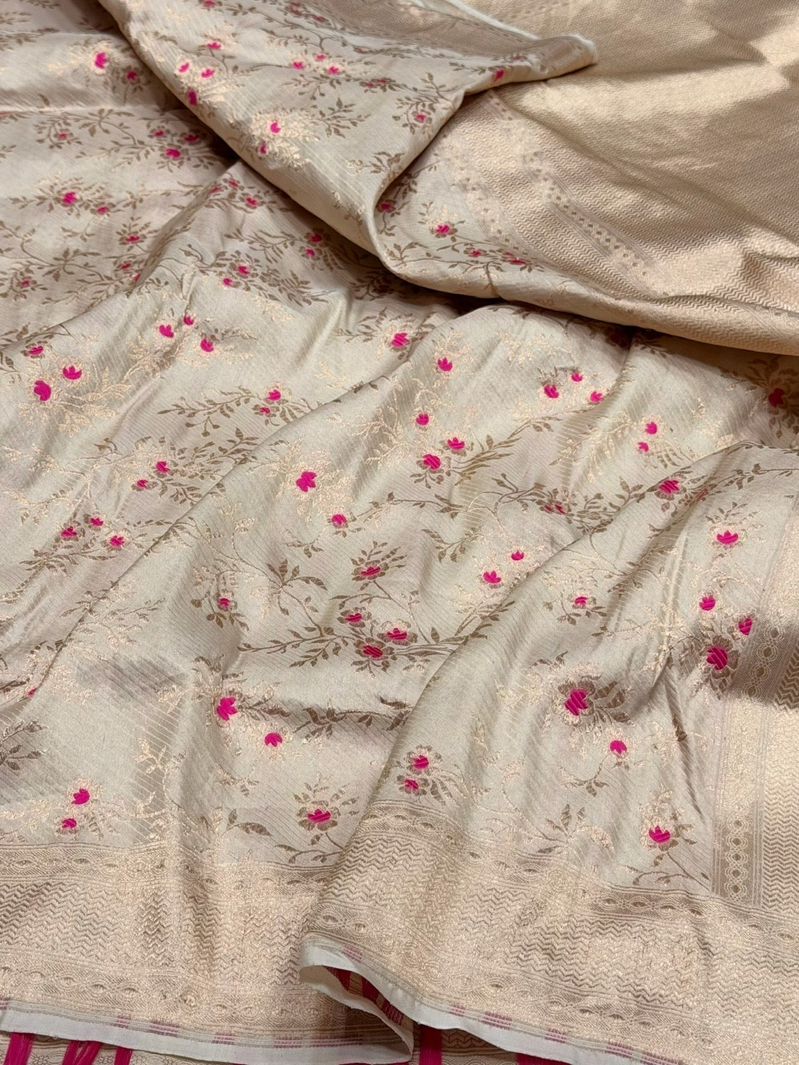 Ivory Banarasi Minakari Pure Silk Brocade Saree
