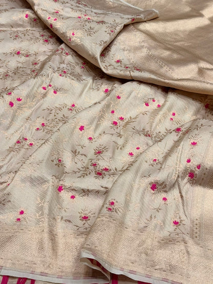 Ivory Banarasi Minakari Pure Silk Brocade Saree