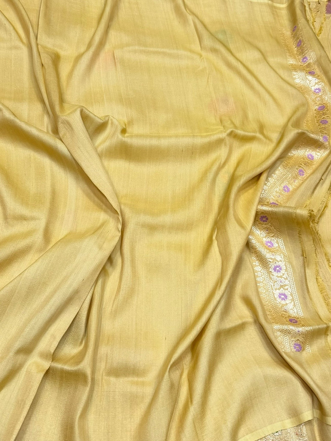 Yellow Handwoven Pure Tussar Georgette Saree