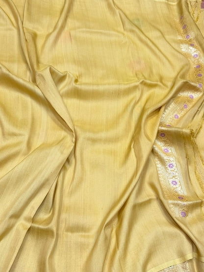 Yellow Handwoven Pure Tussar Georgette Saree