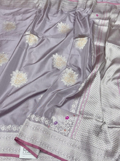 Mauve Handwoven Pure Banarasi Ektara Silk Saree