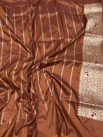 Brown Handwoven Pure Banarasi Rangkaat Silk Saree