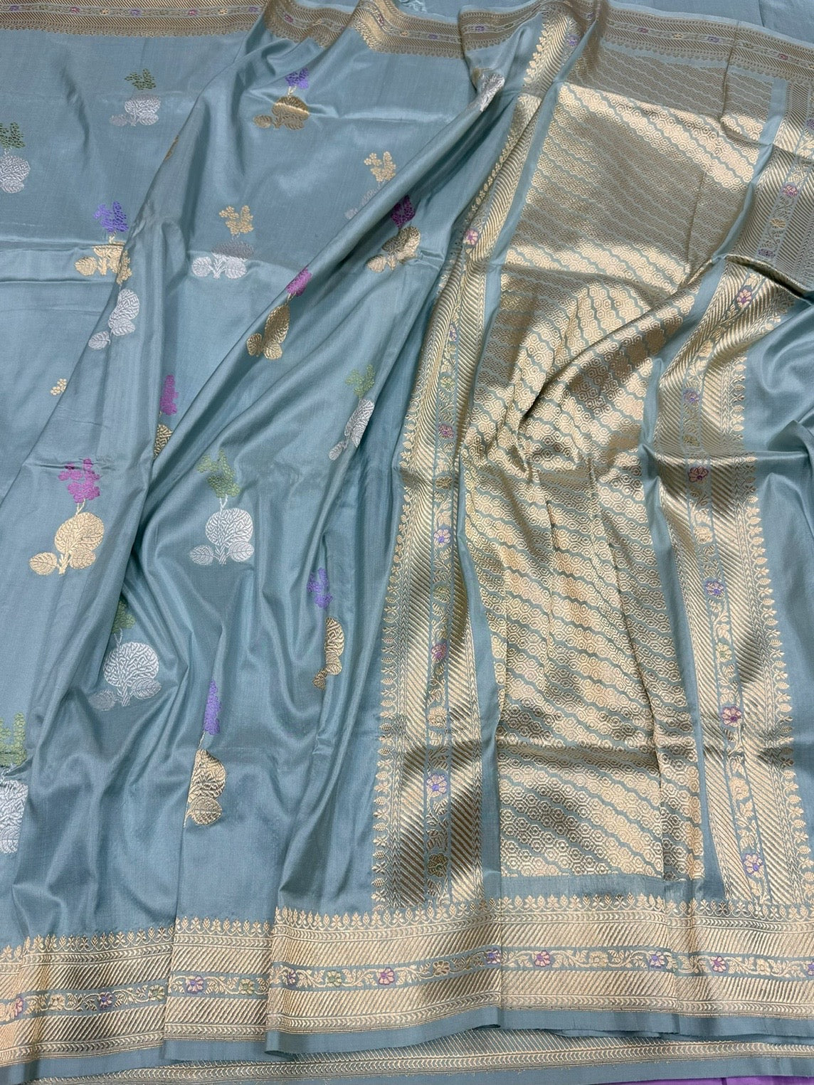 Powder Blue Handwoven Pure Banarasi Silk Saree