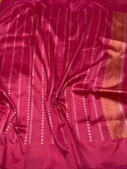 Reddish Pink Pure Banarasi Silk Brocade Saree in Katan Mulberry Silk – Classic Banaras Weave