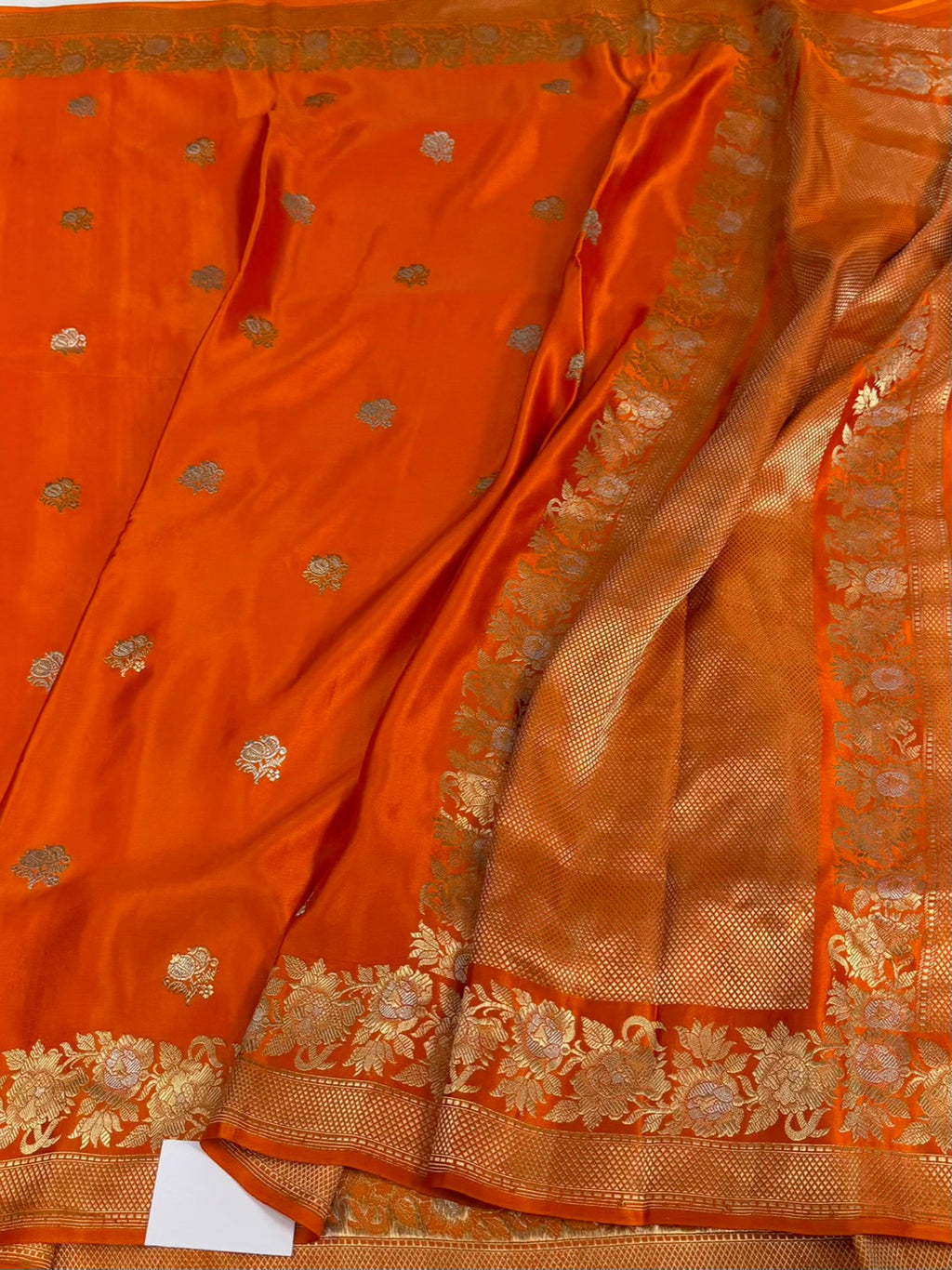 Orange Handwoven Pure Banarasi Mashru Satin Silk Saree