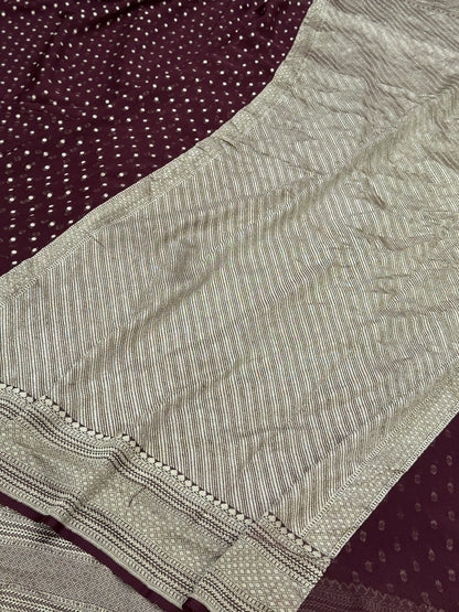 Wine Pure Banarasi Chiffon Georgette Saree