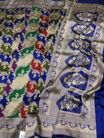 Multicolour Banarasi Pure Silk Saree – Cutwork Weave in 100% Pure Katan Silk