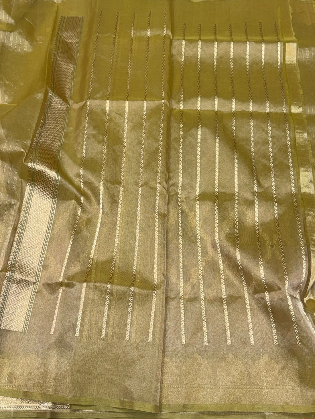 Mehndi Yellow Handwoven Pure Banarasi Tissue Saree