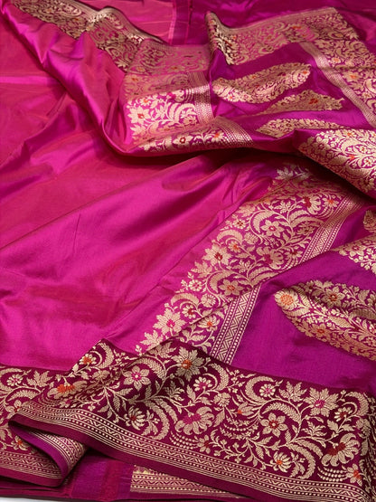 Rani Pink Handwoven Pure Banarasi Silk Saree