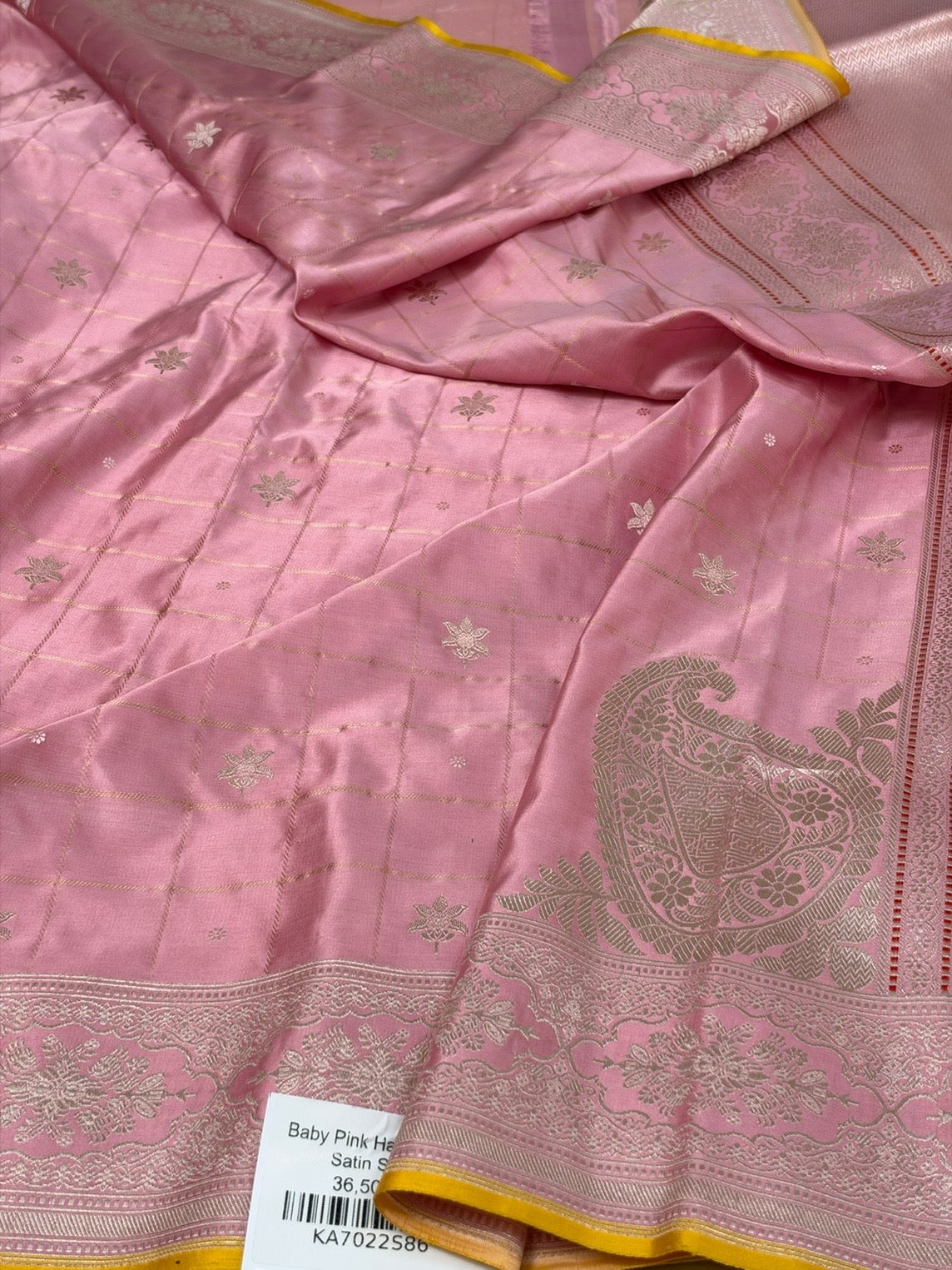 Baby Pink Handwoven Pure Banarasi Satin Silk Saree