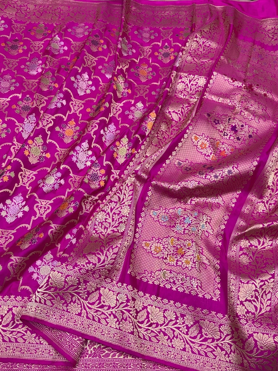 Rani Pink Handwoven Pure Banarasi Silk Saree