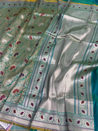 Sea Green Handwoven Banarasi Pure Silk Brocade Saree
