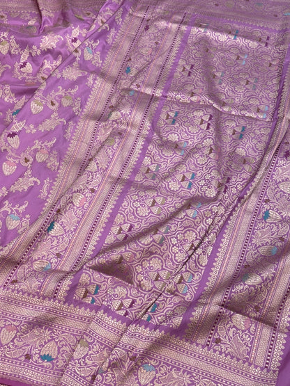 Lavender Handwoven Pure Banarasi Silk Saree