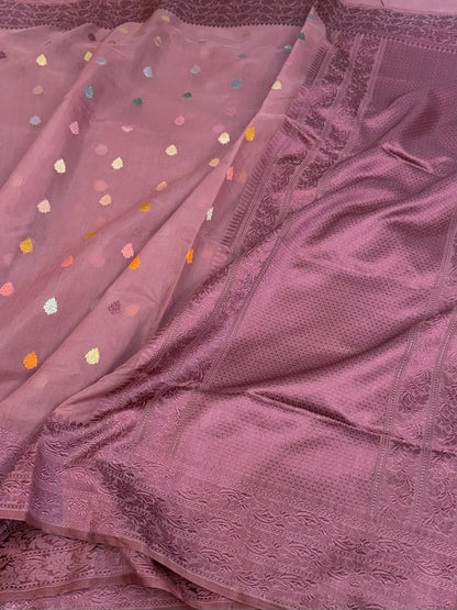 Onion pink Handwoven Pure Banarasi Cotton Saree