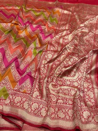 Rani Pink Handwoven Pure Banarasi Rangkaat Silk Saree