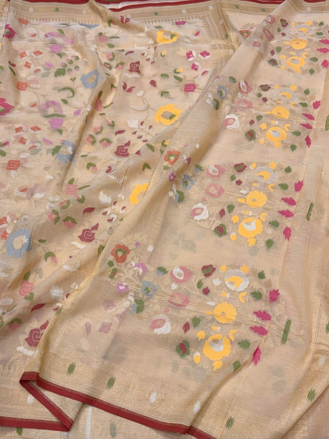 Butter Scotch Pure Muslin Cotton Jamdani Saree
