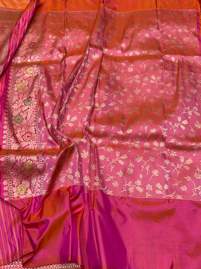 Powder Pink Pure Banarasi Katan Ektara Silk Saree – Handwoven Kadwa Booti
