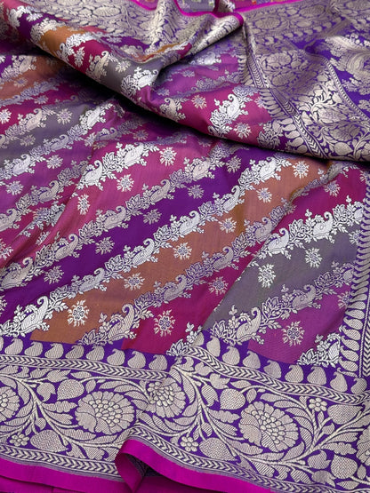 Purple Handwoven Pure Banarasi Rangkaat Silk Saree