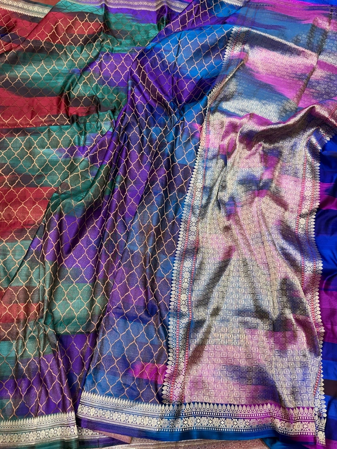 Purple Handwoven Pure Banarasi Satin Tanchoi Silk Saree – Kadwa Weave, Pure Satin Silk