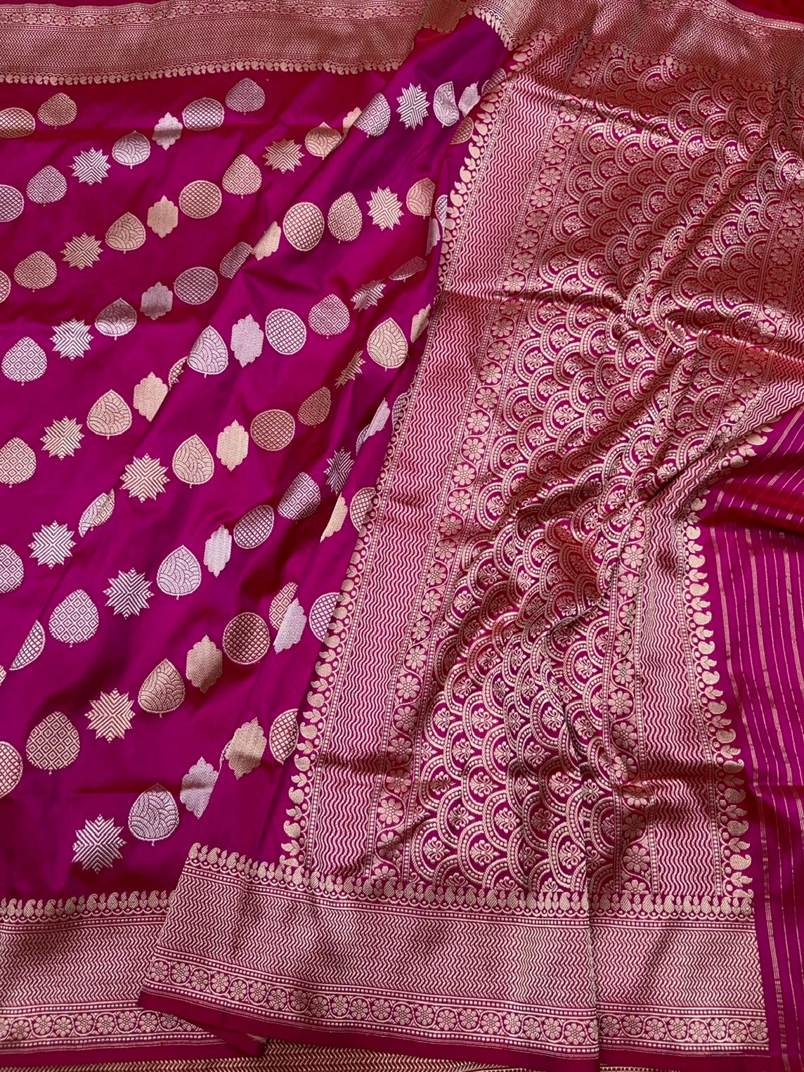 Rani Pink Handwoven Pure Banarasi Silk Saree | Kadwa Katan Mulberry Silk